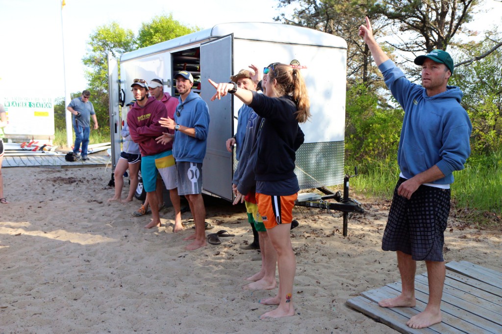 Gearing up at the Surf Camp trailer